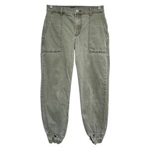 Express Womens Cropped Straight High Rise Olive Green Stretch Jogger Pants Sz 2